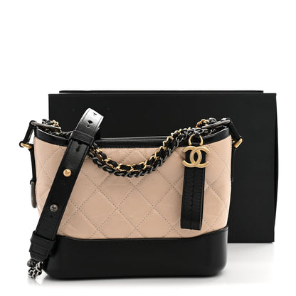 Chanel Aged Calfskin Quilted Small Gabrielle Hobo Beige Black 11 of 11