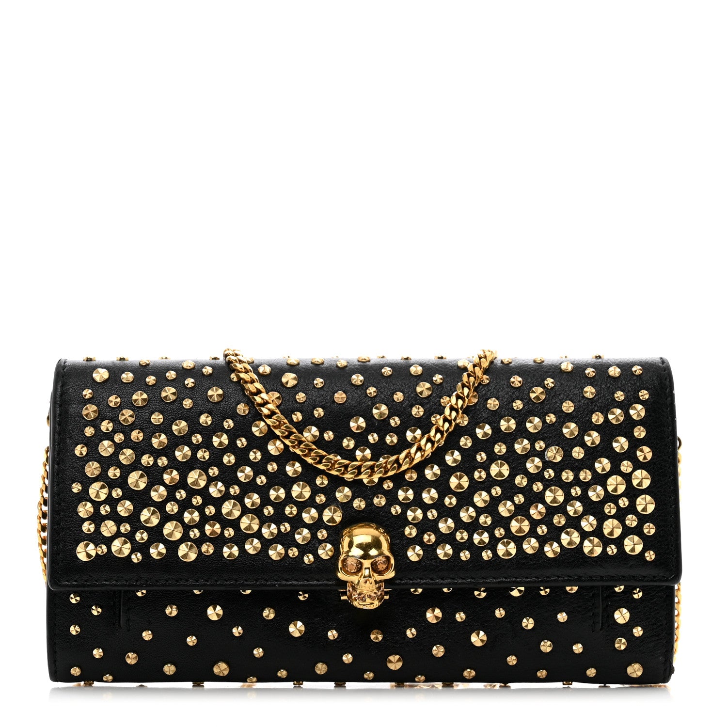 Alexander McQueen Calfskin Studded Skull Wallet on Chain Black 1 of 12