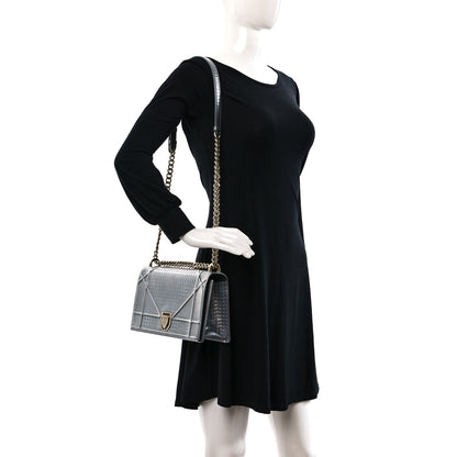 Christian Dior Metallic Patent Micro-Cannage Medium Diorama Flap Bag Silver 3 of 8