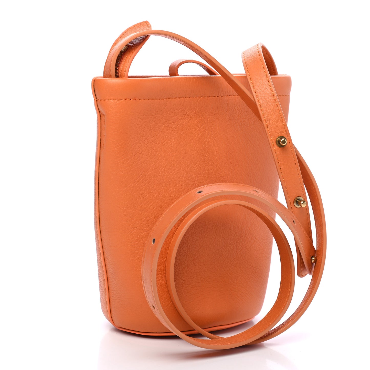 Pebbled Calfskin Mini Zip Bucket Bag Arancio