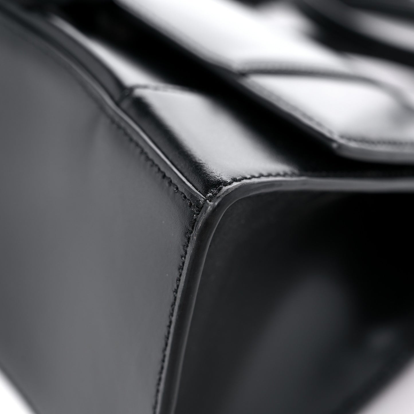 Shiny Box Calfskin Monochrome Small Hourglass Top Handle Bag Black