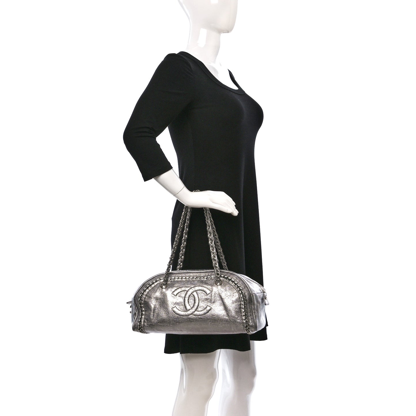 Metallic Goatskin Medium Luxe Ligne Bowler Silver
