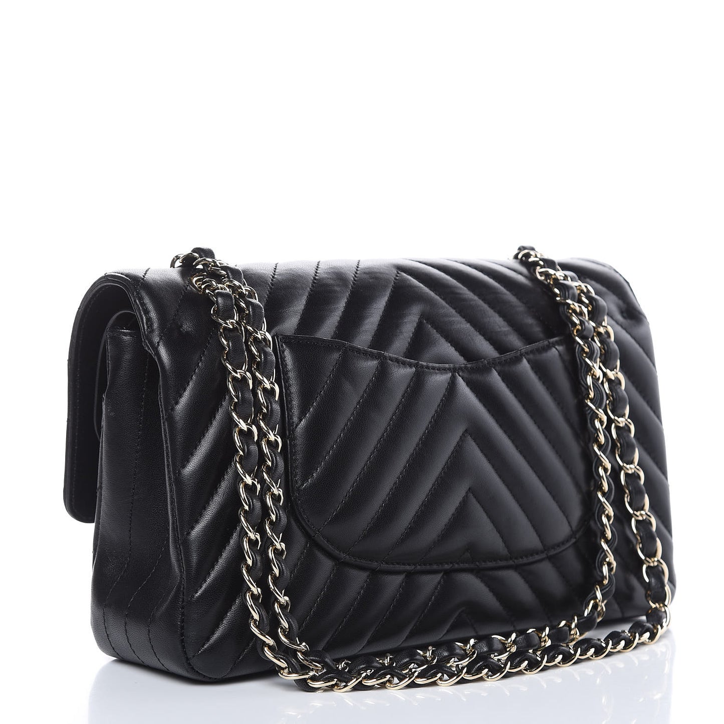 Lambskin Chevron Quilted Medium Double Flap Black