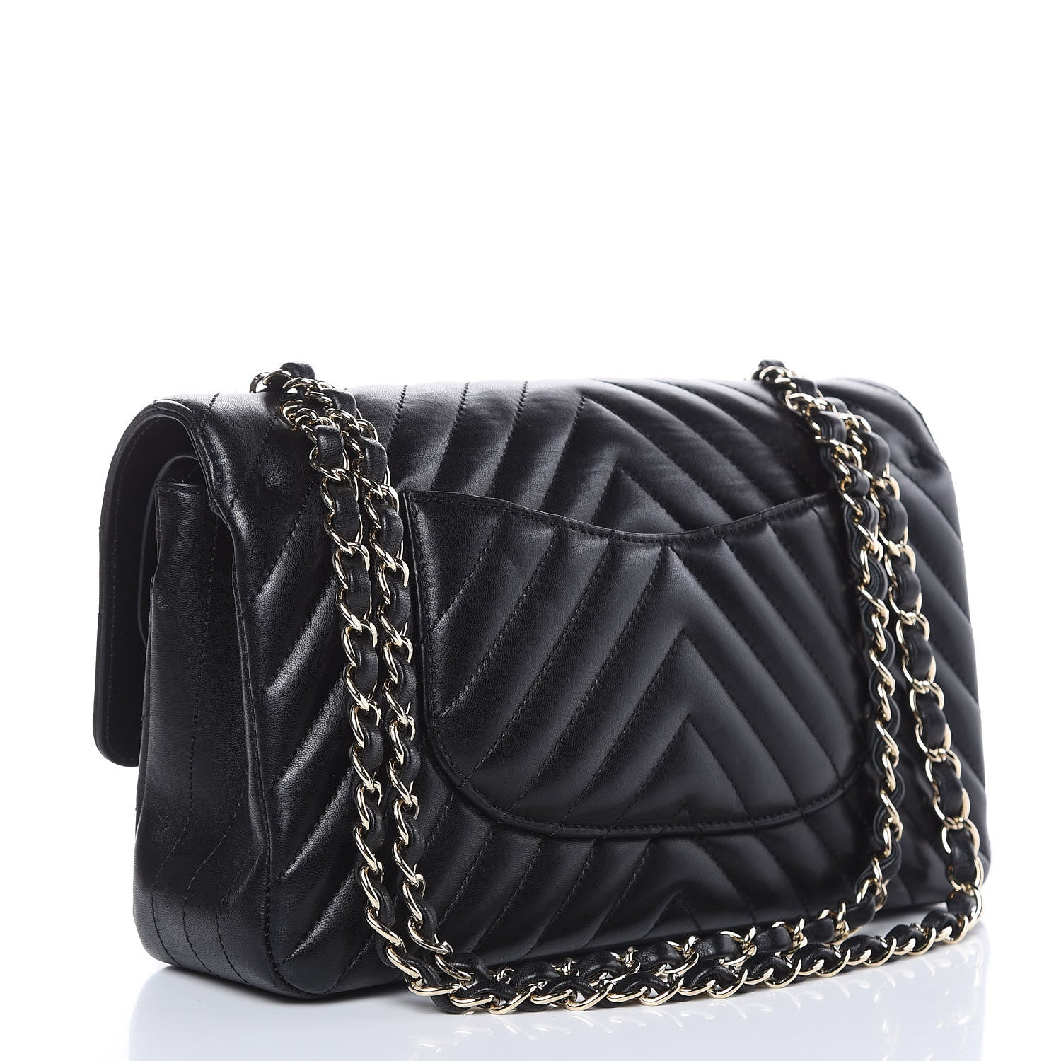 Chanel Lambskin Chevron Quilted Medium Double Flap Black 3 of 17