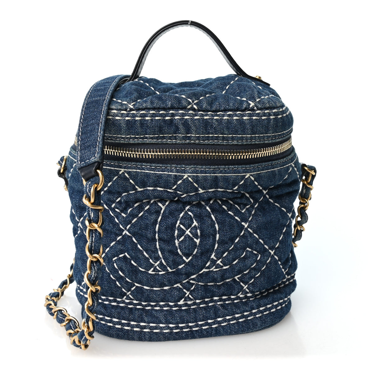 Denim Quilted Denim Trip Vanity Cosmetic Case Blue