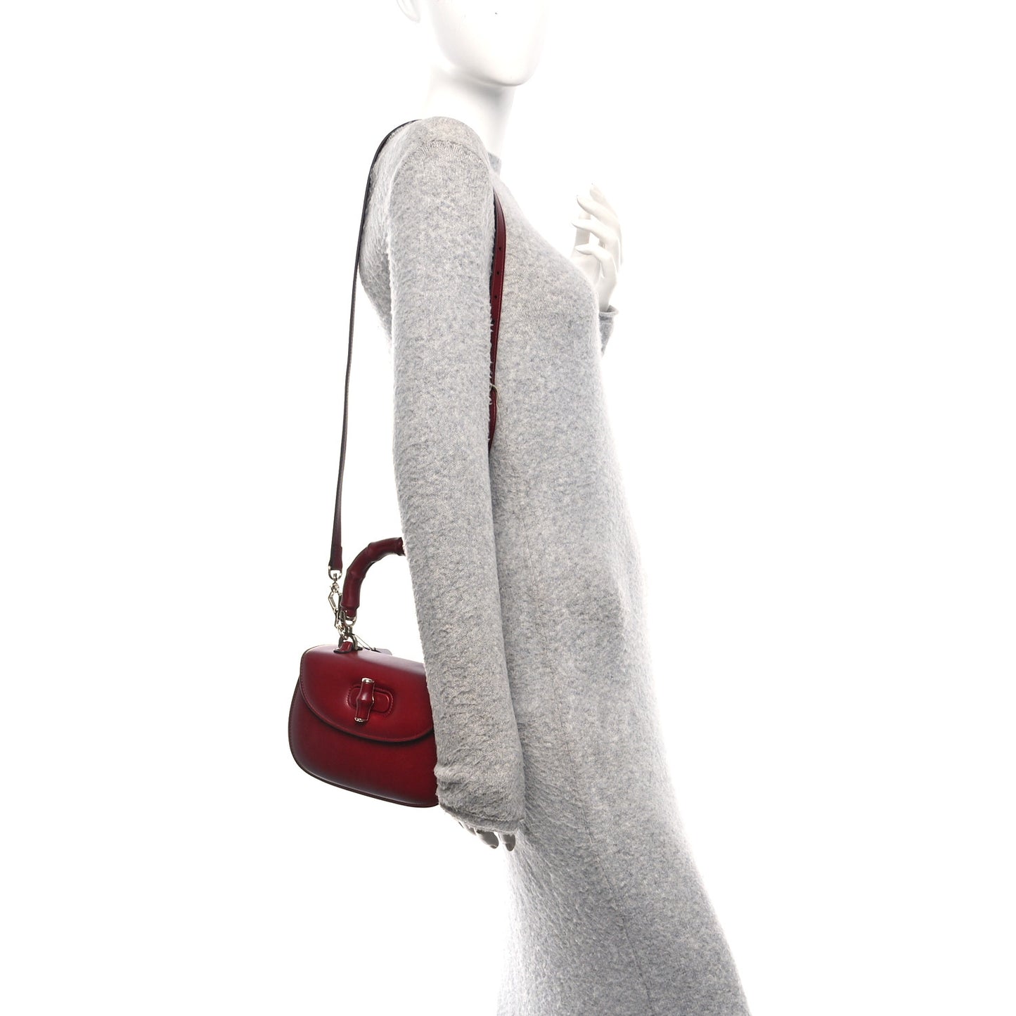 Boarded Dyana Lux Calfskin Web Monochrome Small Bamboo 1947 Top Handle Bag Rosso Ancora