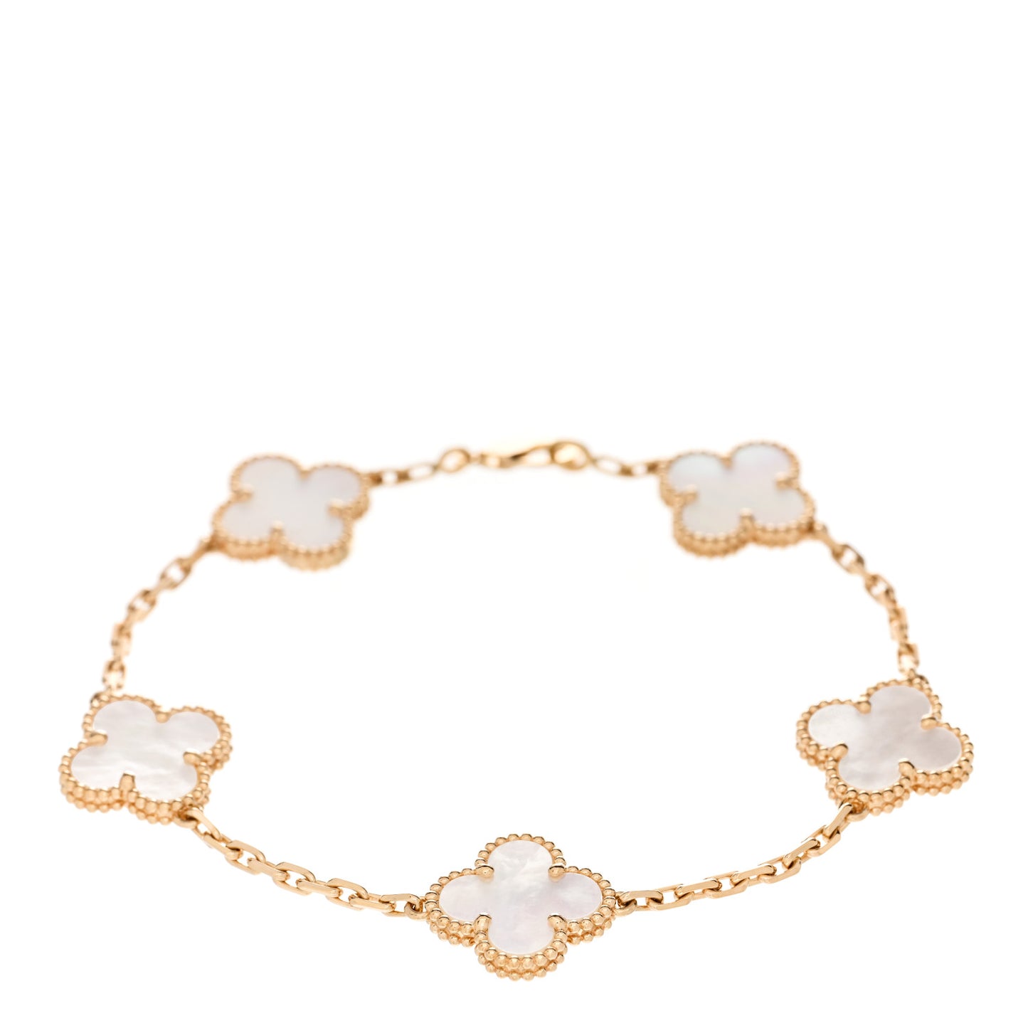 18K Yellow Gold Mother of Pearl 5 Motifs Vintage Alhambra Bracelet