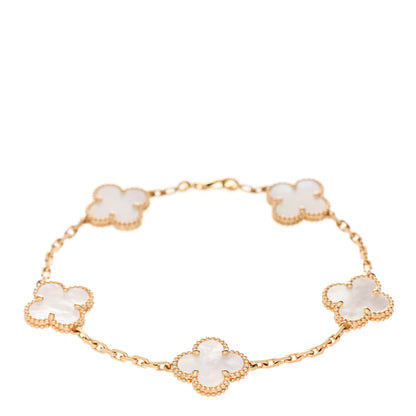 Van Cleef & Arpels 18K Yellow Gold Mother of Pearl 5 Motifs Vintage Alhambra Bracelet 1 of 5