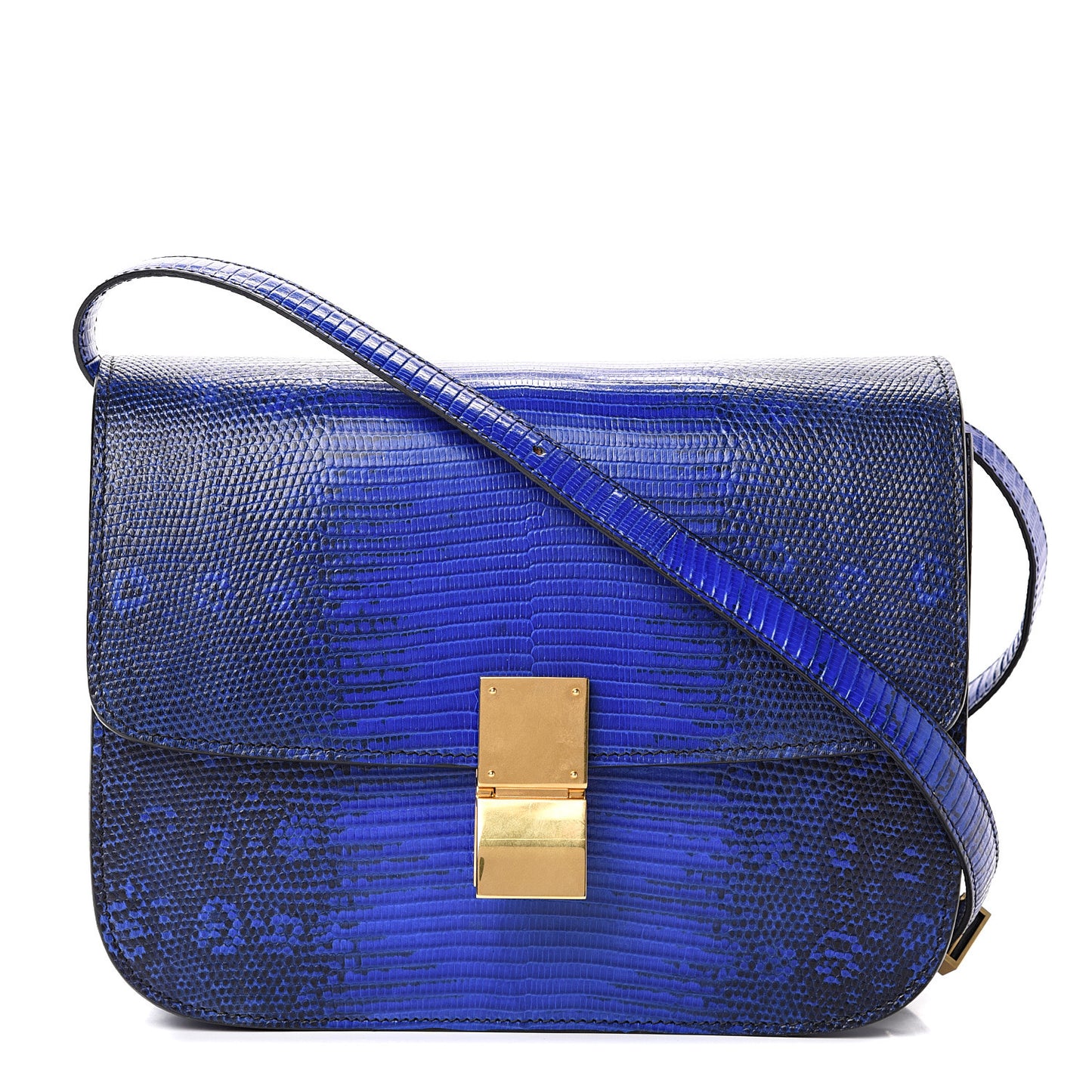 Lizard Medium Classic Box Flap Bag Indigo