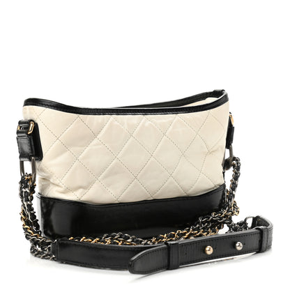 Chanel Aged Calfskin Quilted Small Gabrielle Hobo Black White 3 of 12
