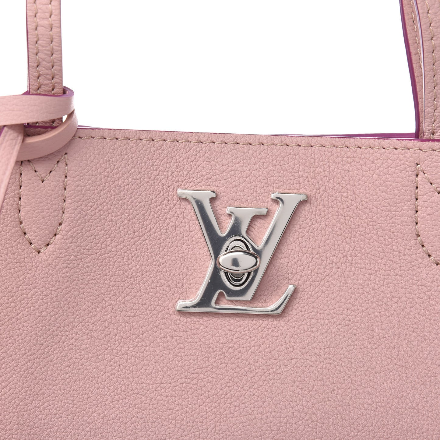 Calfskin Perforated Lockme Cabas Rose Poudre Creme