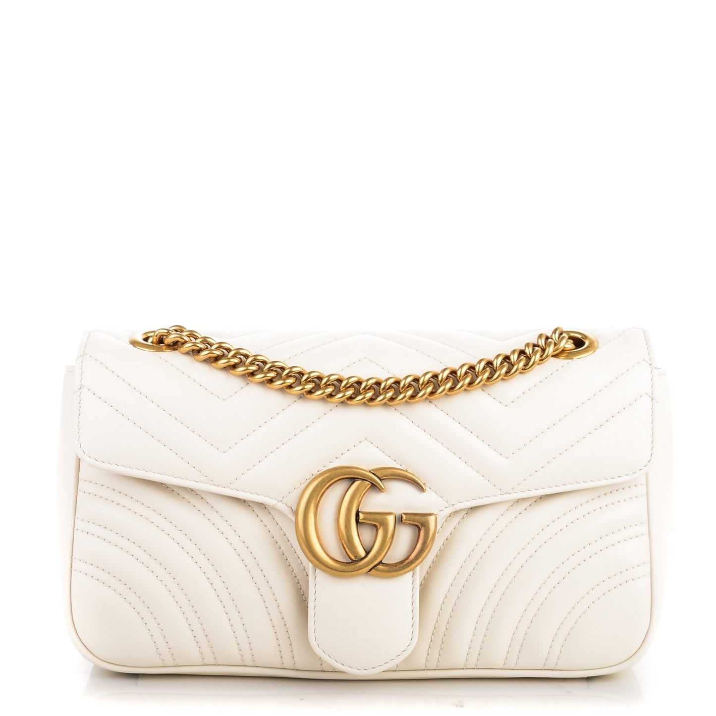 Calfskin Matelasse Small GG Marmont Shoulder Bag White