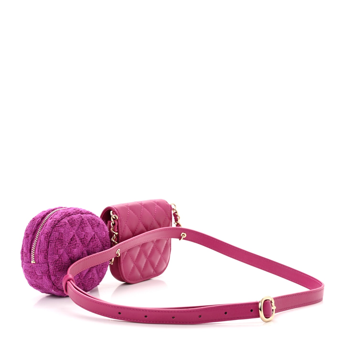 Tweed Lambskin Quilted Waist Bag With Coin Purse Fuchsia