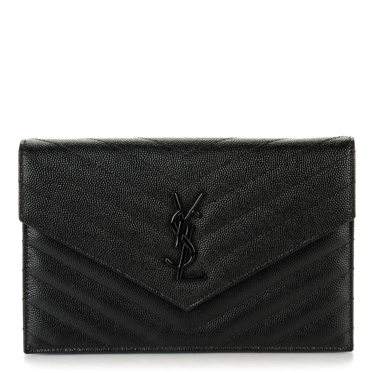 Grain De Poudre Matelasse Chevron Monogram Envelope Chain Wallet Black