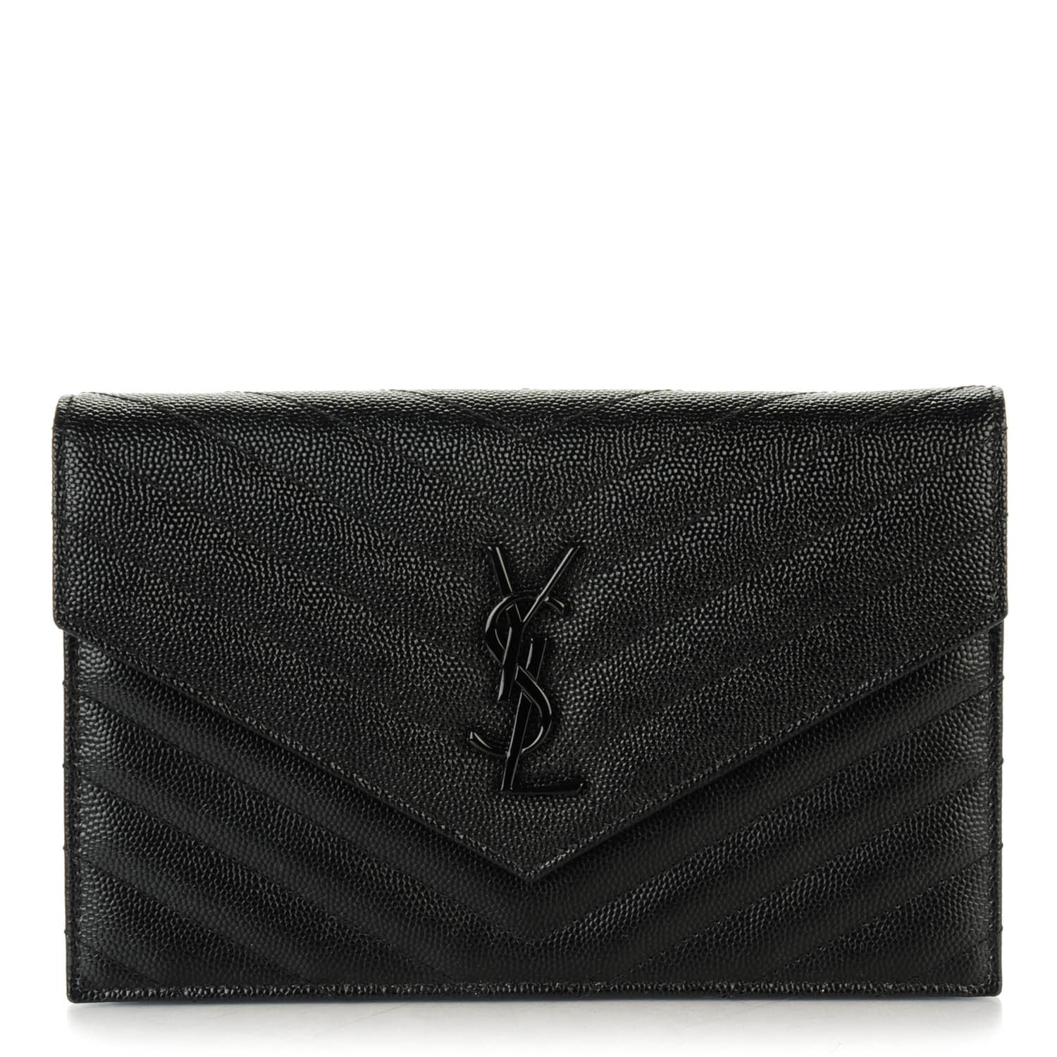 Saint Laurent Grain De Poudre Matelasse Chevron Monogram Envelope Chain Wallet Black 1 of 6