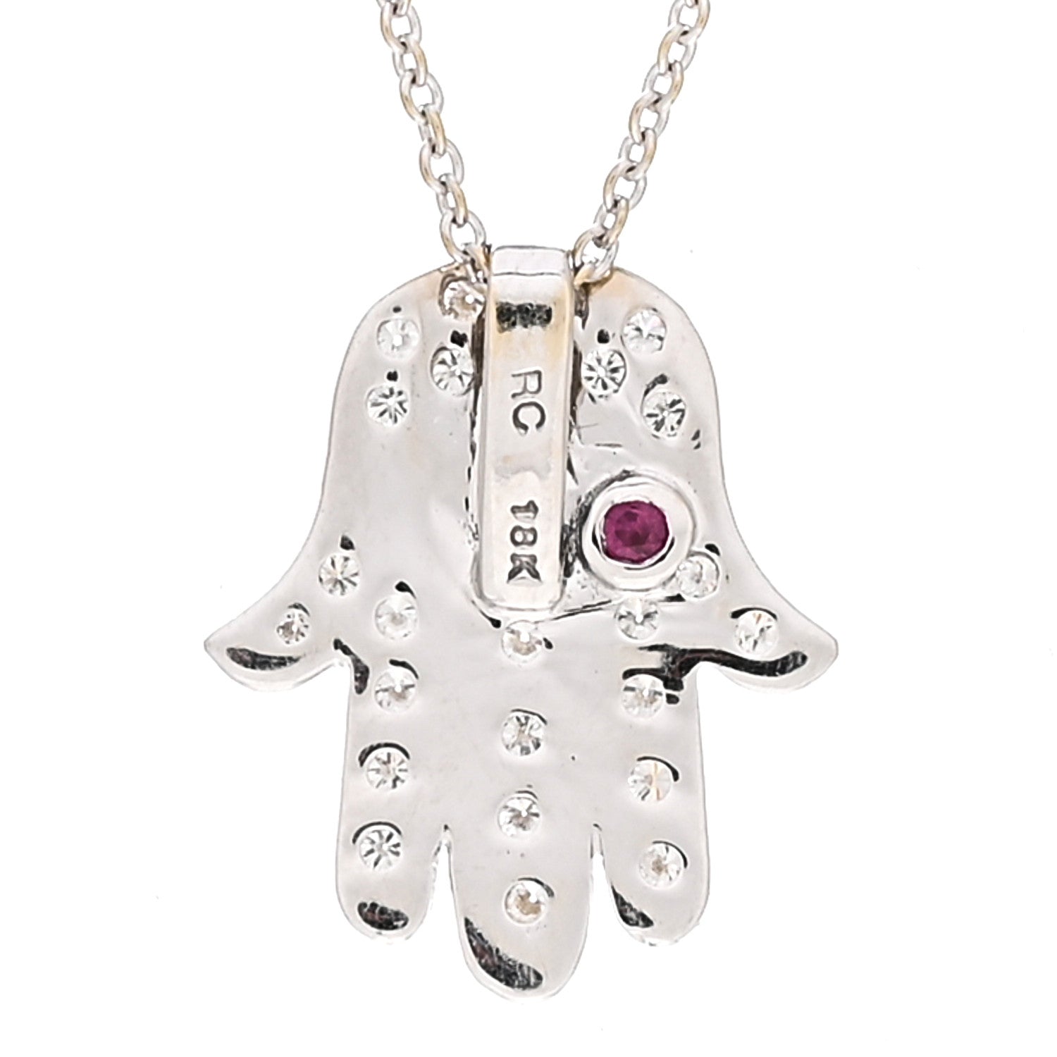Roberto Coin 18K White Gold Diamond Blue Sapphire Hamsa Pendant Necklace 4 of 4