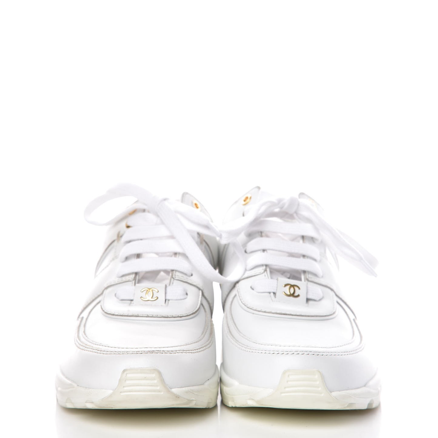 Calfskin Laminated Womens CC Sneakers 37 White Gold