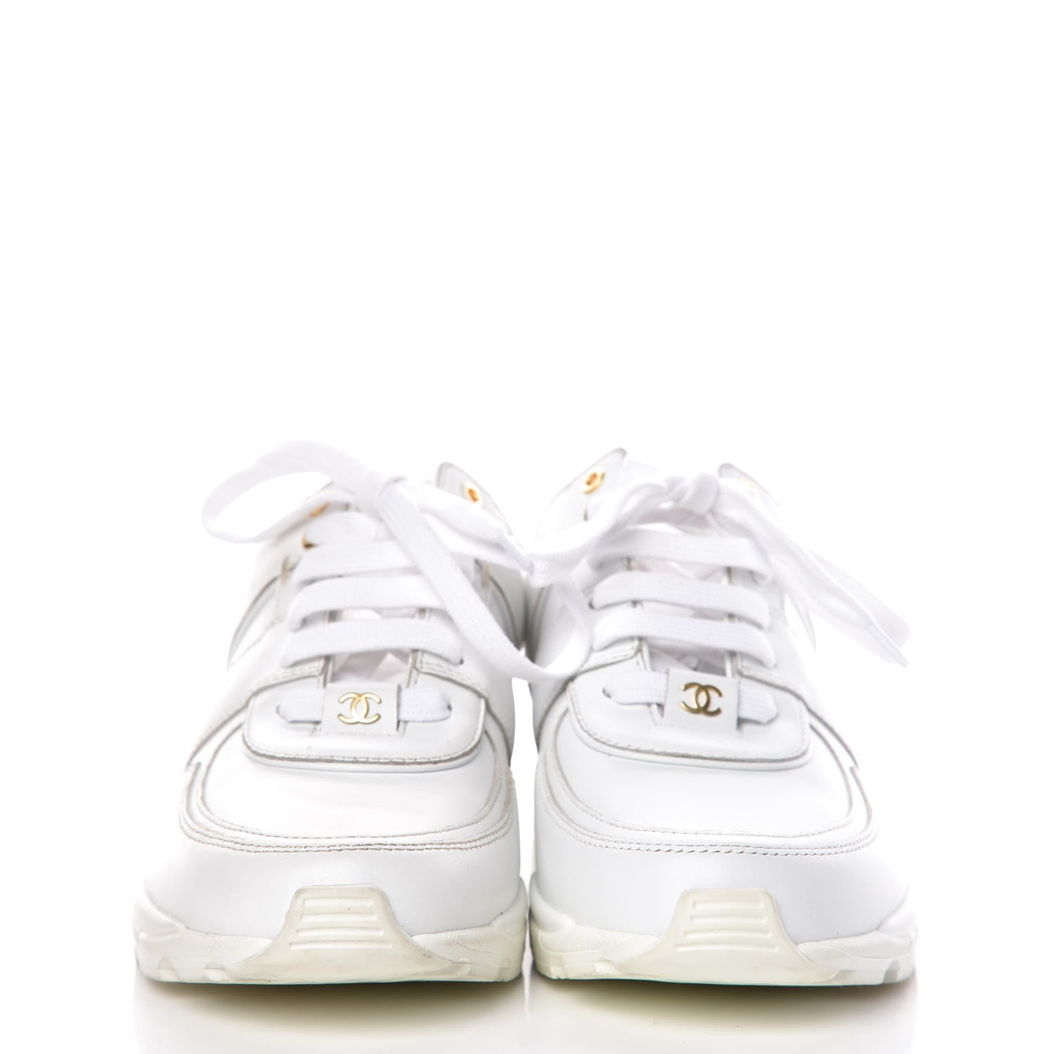 Chanel Calfskin Laminated Womens CC Sneakers 37 White Gold 2 of 9