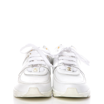 Chanel Calfskin Laminated Womens CC Sneakers 37 White Gold 2 of 9