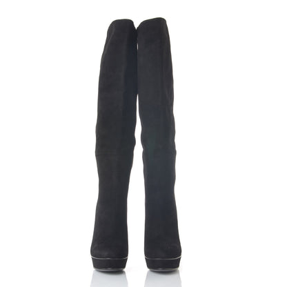 Gucci Suede Knee High Alexa Platform Boots 37.5 Black 2 of 7