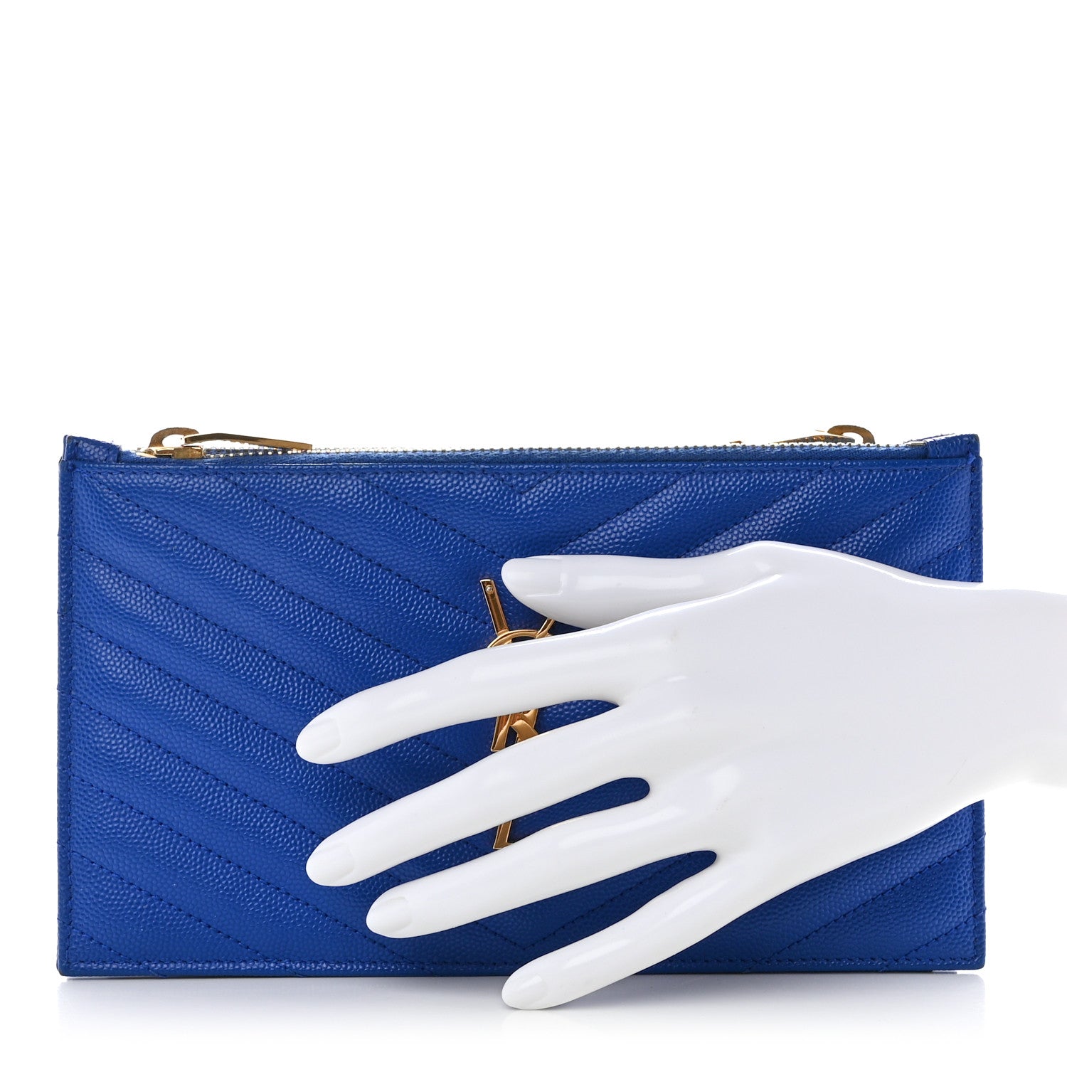 Saint Laurent Grain De Poudre Matelasse Chevron Monogram Double Zip Wallet Blue Majorelle 2 of 7