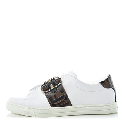 Fendi Vitello FF Embossed Womens Slip On Sneakers 37 Ultra White Maya Black 1 of 9