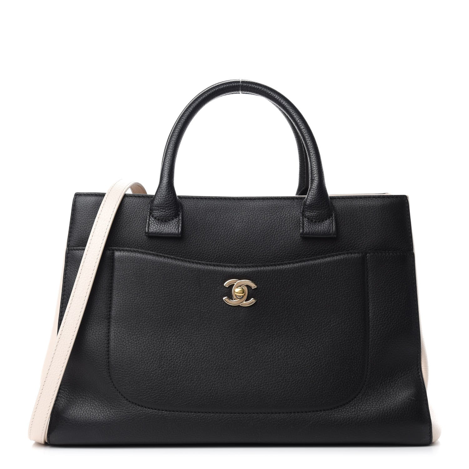 Chanel Grained Calfskin Small Bi-Color Neo Executive Shopper Tote Black Beige 1 of 10