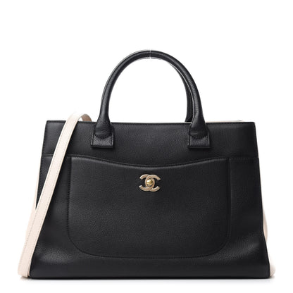 Chanel Grained Calfskin Small Bi-Color Neo Executive Shopper Tote Black Beige 1 of 10