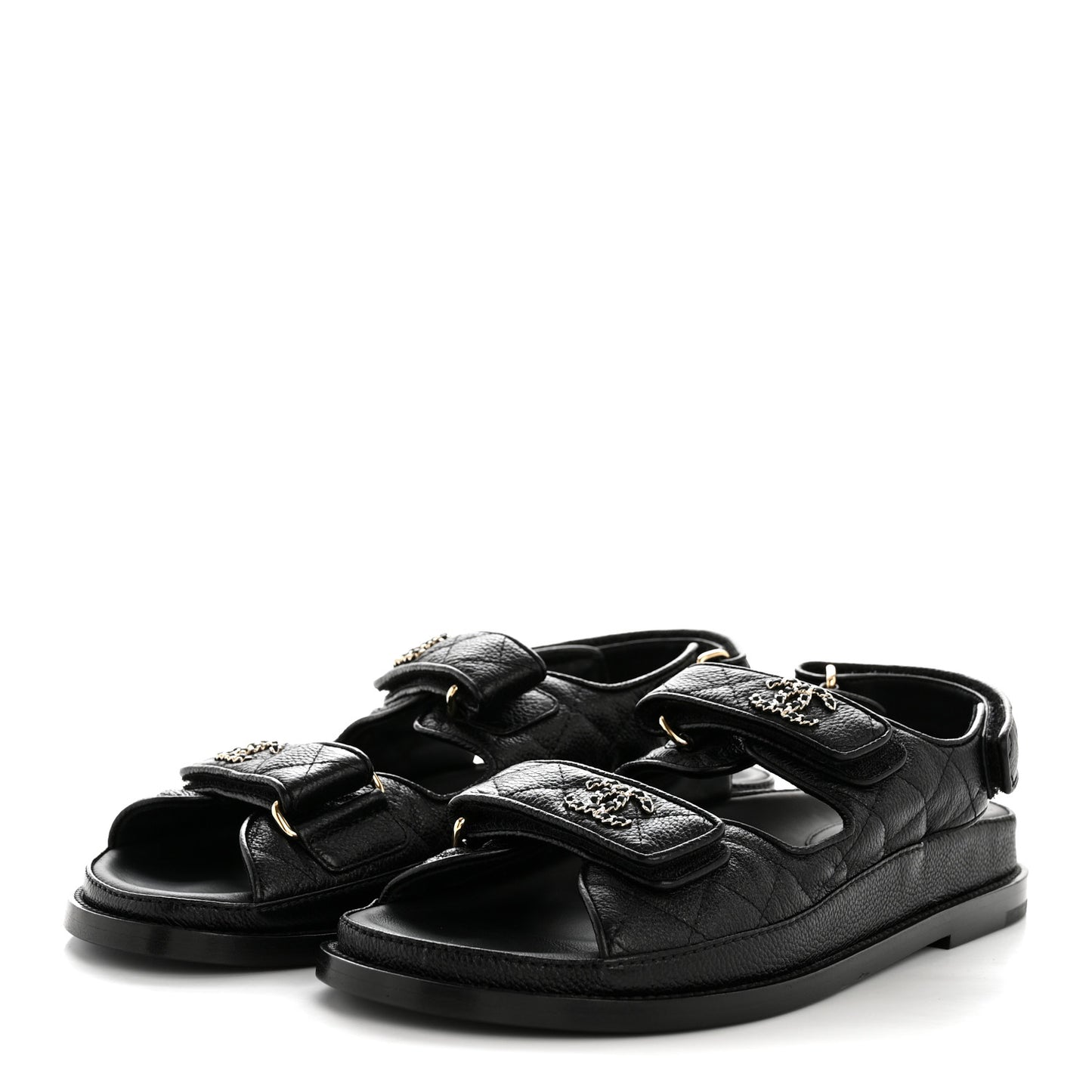 Grained Calfskin Velcro Dad Sandals 37.5 Black