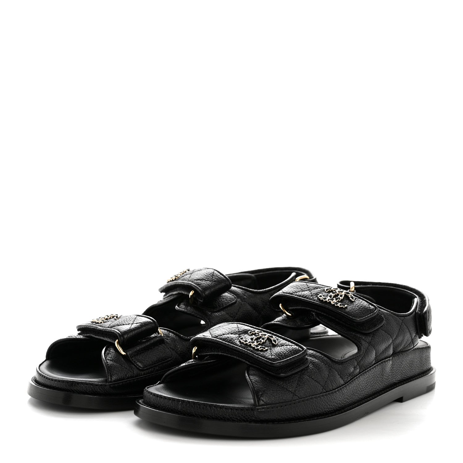 Chanel Grained Calfskin Velcro Dad Sandals 37.5 Black 4 of 10