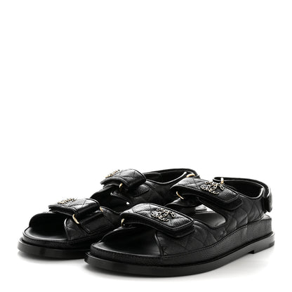 Chanel Grained Calfskin Velcro Dad Sandals 37.5 Black 4 of 10