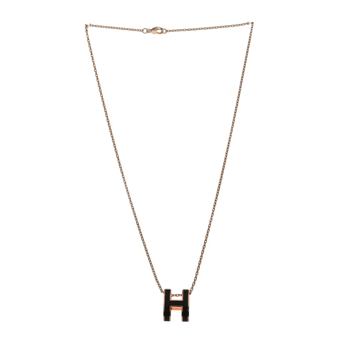 Lacquered Rose Gold Pop H Pendant Necklace Black