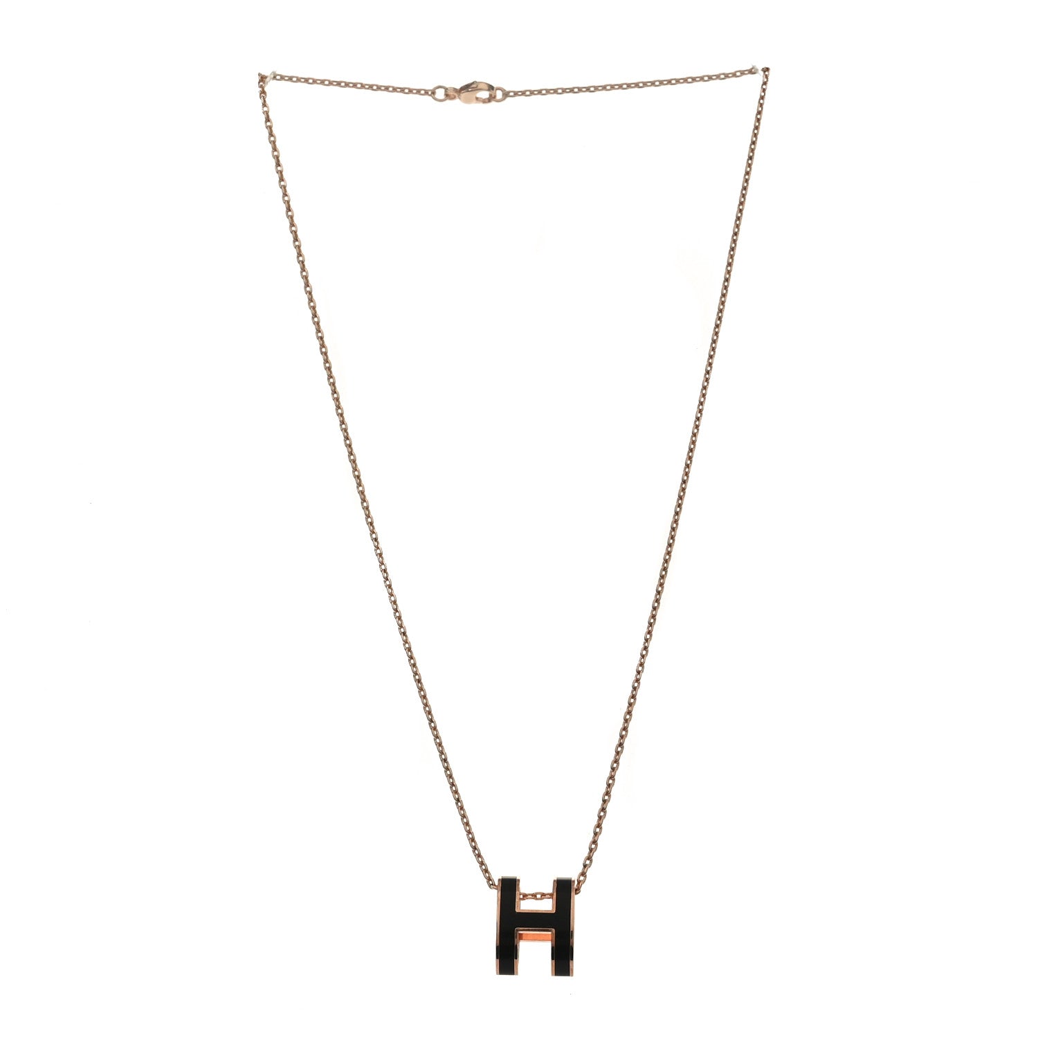 Hermes Lacquered Rose Gold Pop H Pendant Necklace Black 3 of 4