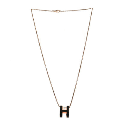 Hermes Lacquered Rose Gold Pop H Pendant Necklace Black 3 of 4