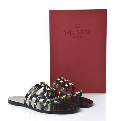 Valentino Garavani Calfskin Rockstud Flair Caged Flat Slide Sandals 39 Black 8 of 9