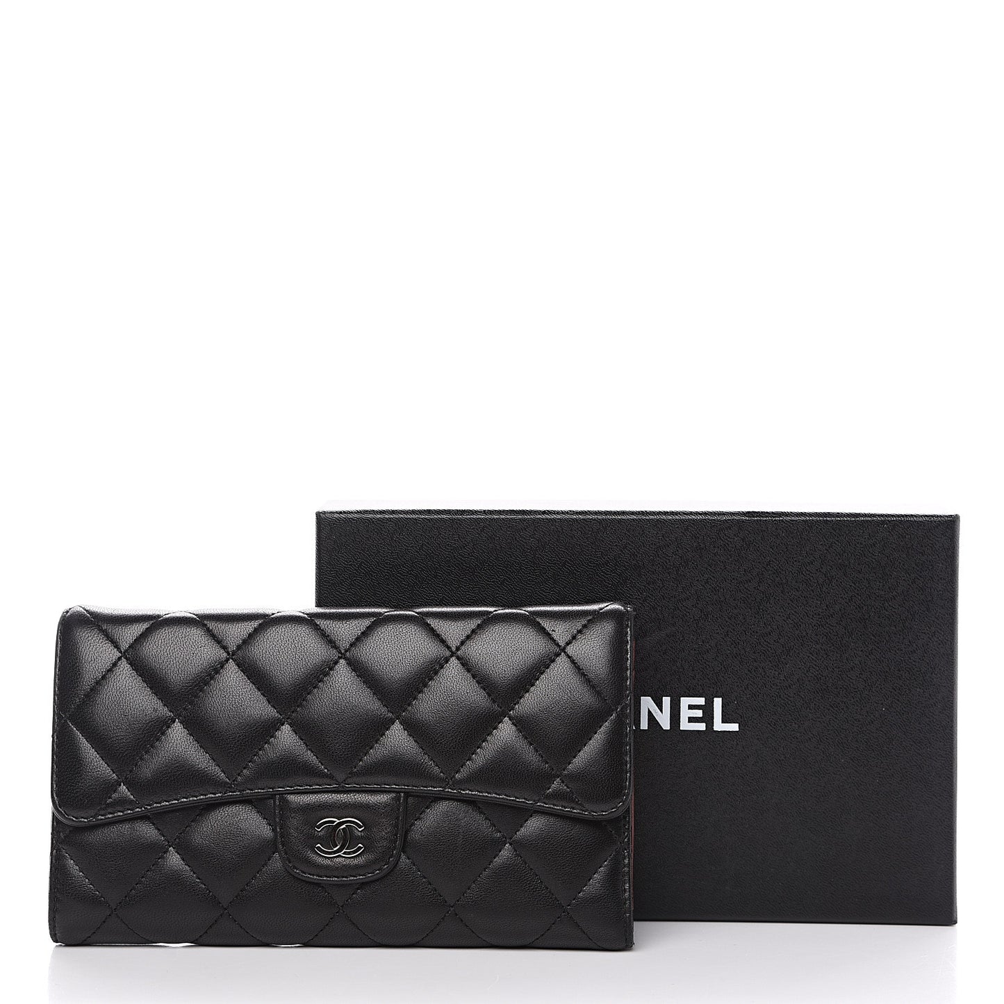 Lambskin Quilted Large Flap Wallet Black
