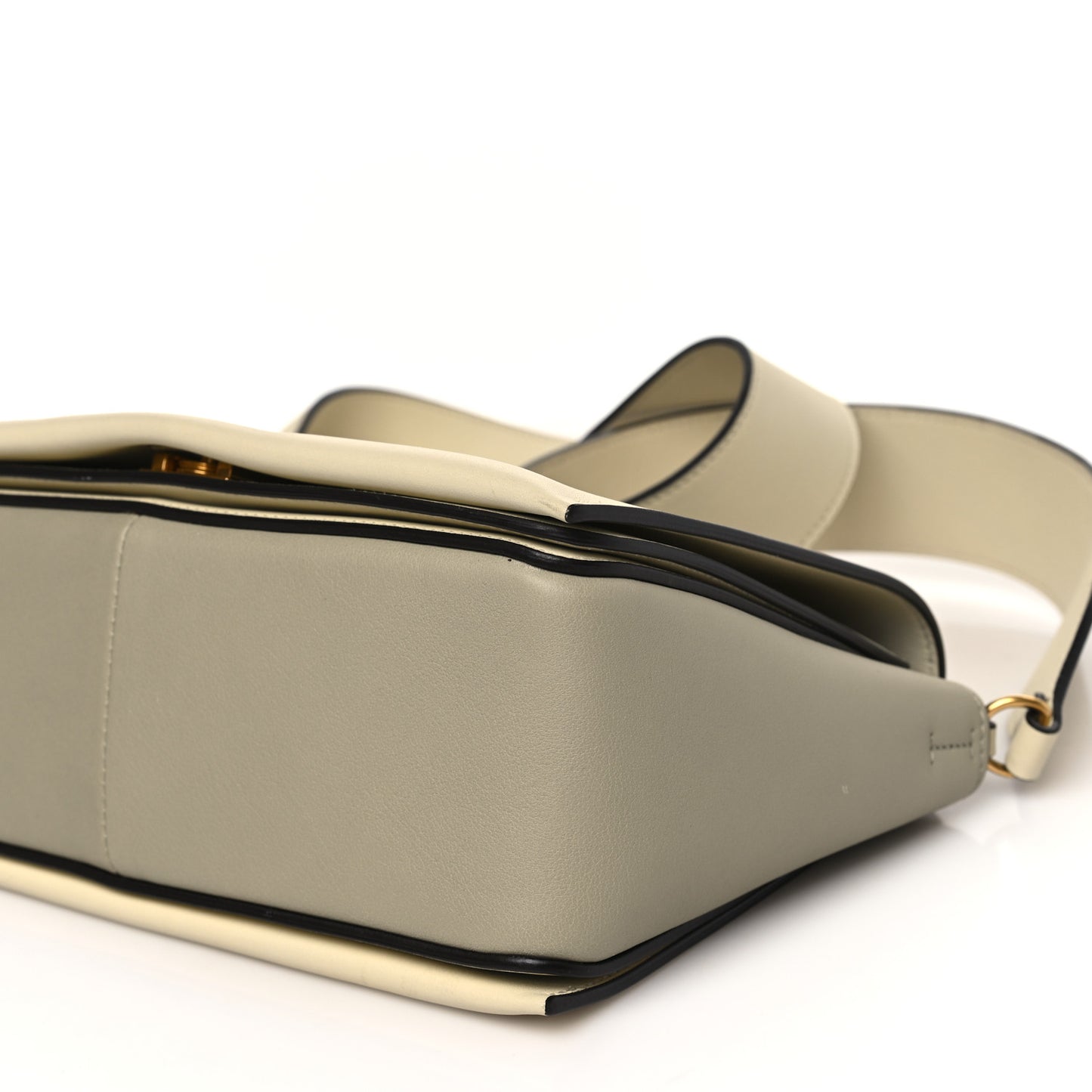 Shiny Smooth Calfskin Medium Frame Shoulder Bag Chalk Mastic