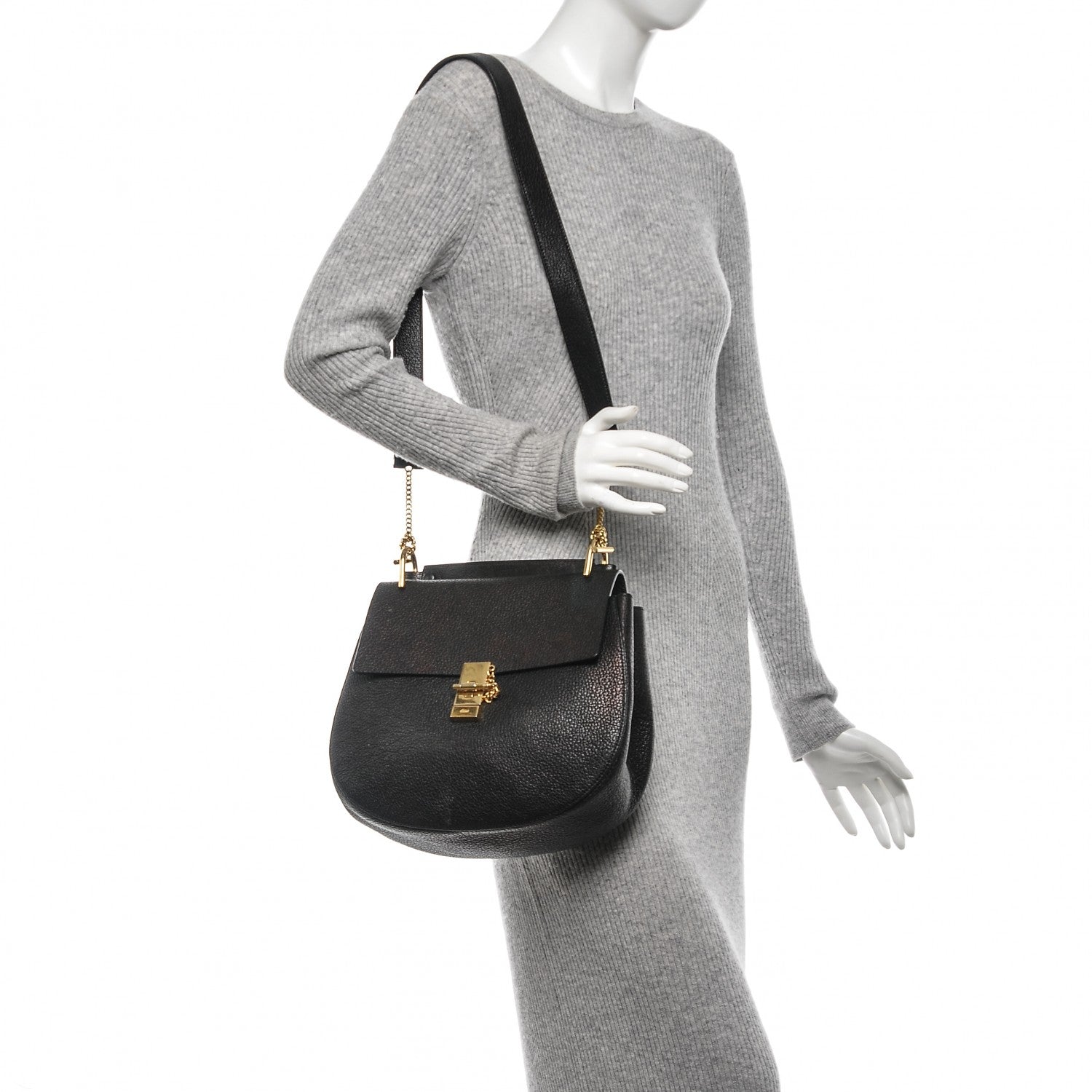 Chloe Grained Lambskin Large Drew Shoulder Bag Black 2 of 8
