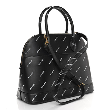 Balenciaga Calfskin Allover Logo M Ville Top Handle Bag Black 3 of 11