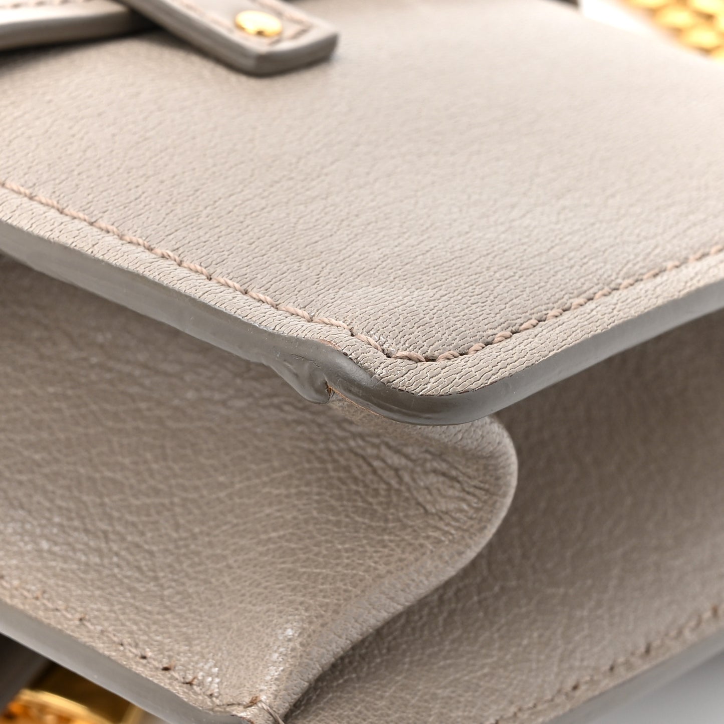 Shiny Goatskin Calfskin Mini Aby Chain Shoulder Bag Motty Grey