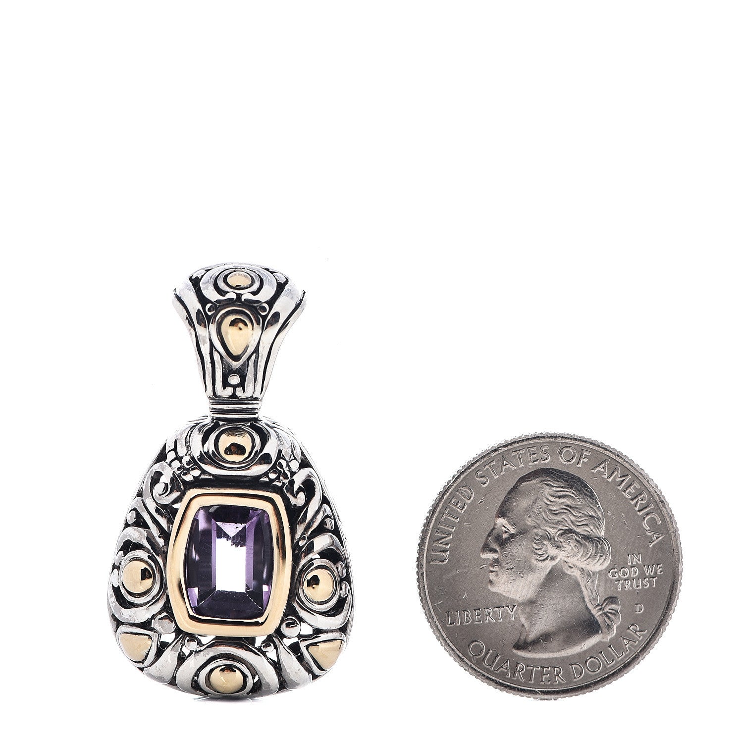John Hardy Sterling Silver 18K Yellow Gold Amethyst Drop Pendant 2 of 3