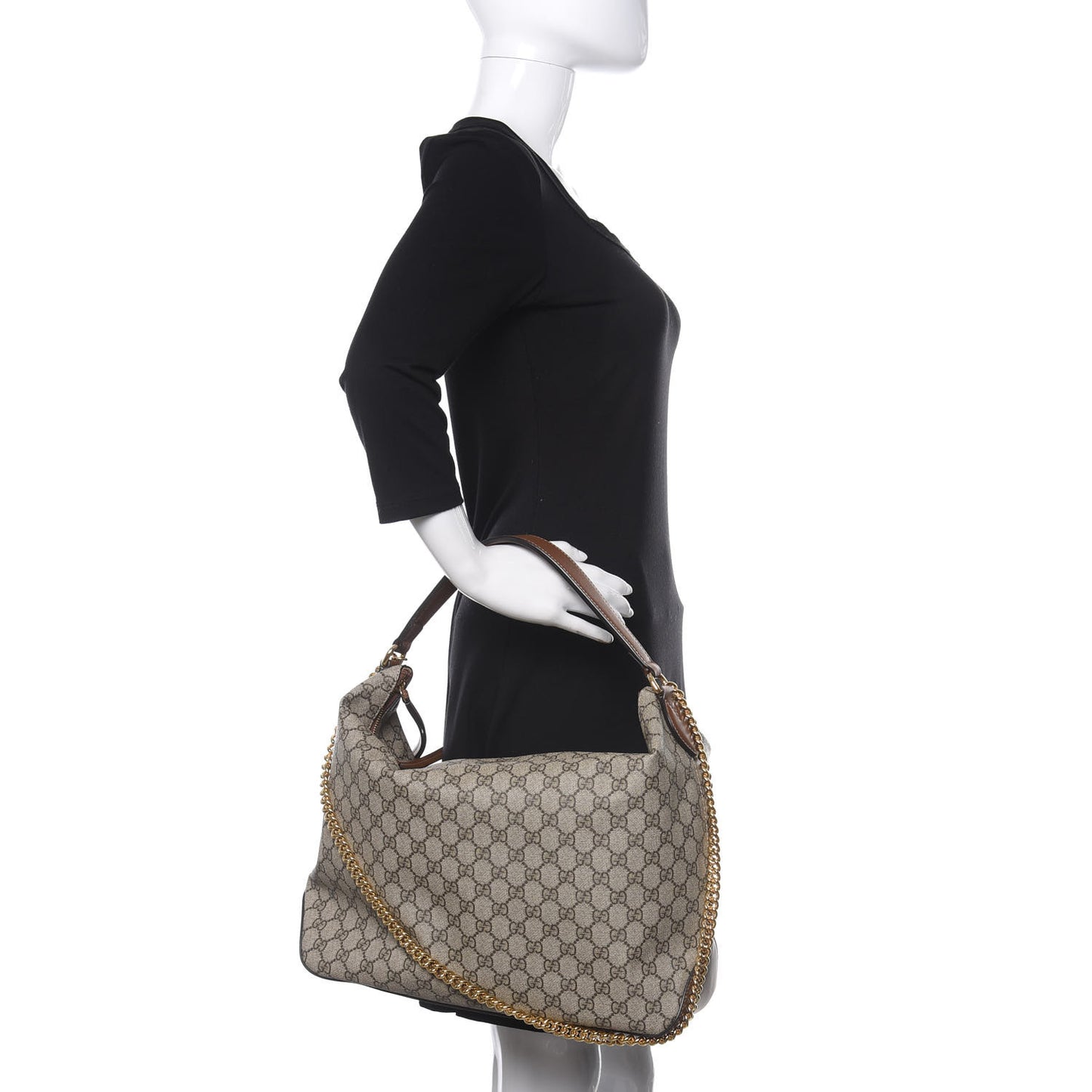 GG Supreme Monogram Large Linea A Hobo Light Brown