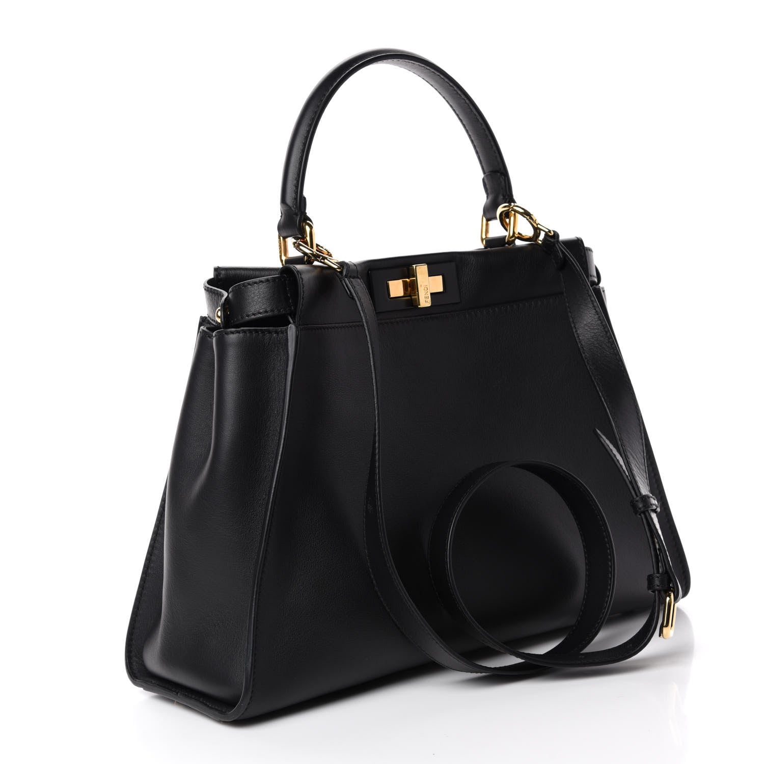 Fendi Vitello Seta Shiny Nappa Medium Peekaboo Iconic Satchel Black 3 of 12