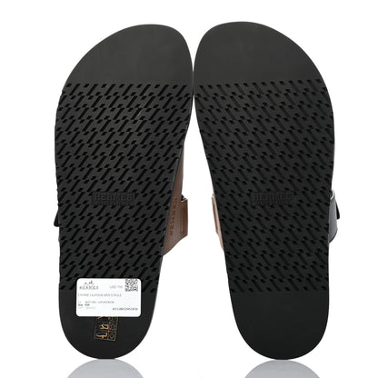 Hermes Calfskin Mens Chypre Sandals 43 Naturel Safari Black 5 of 10