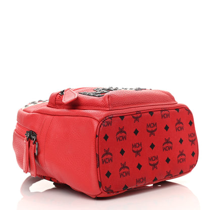 MCM Calfskin Studded Small Logo Backpack Red 4 of 14