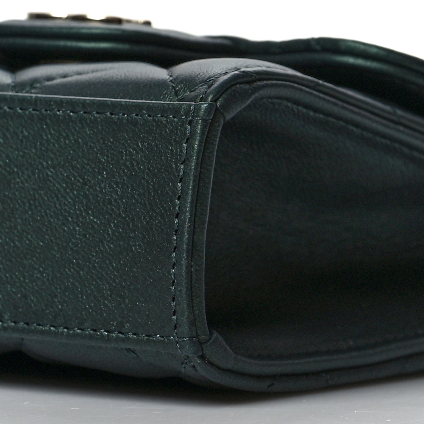 Iridescent Lambskin Quilted Top Handle Flap Clutch With Chain Dark Green