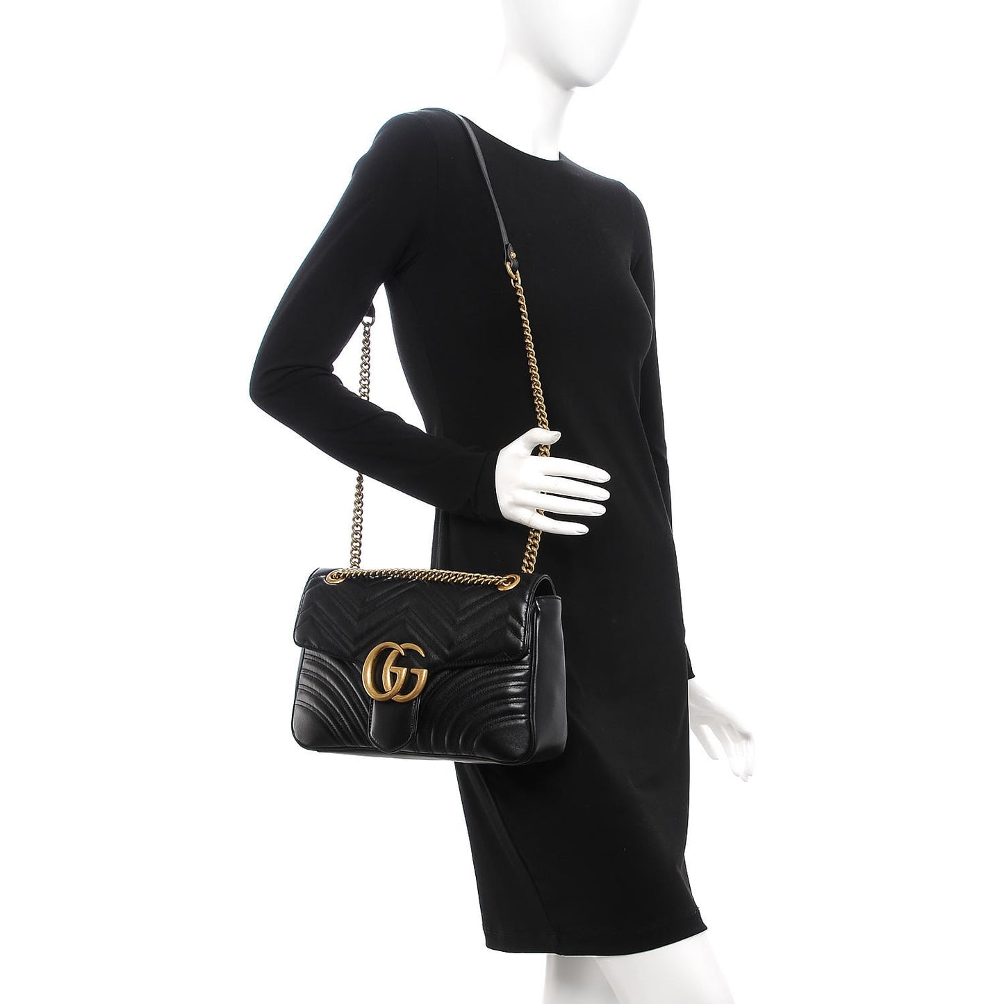 Calfskin Matelasse Medium GG Marmont Shoulder Bag Black