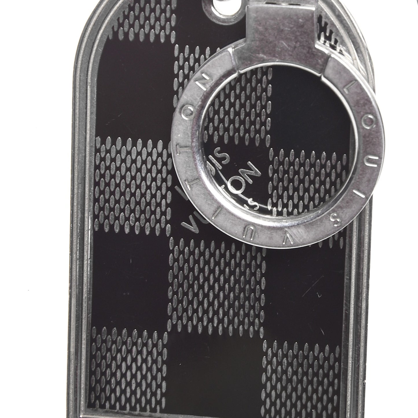 Metal Damier Luggage Tag Key Holder Silver