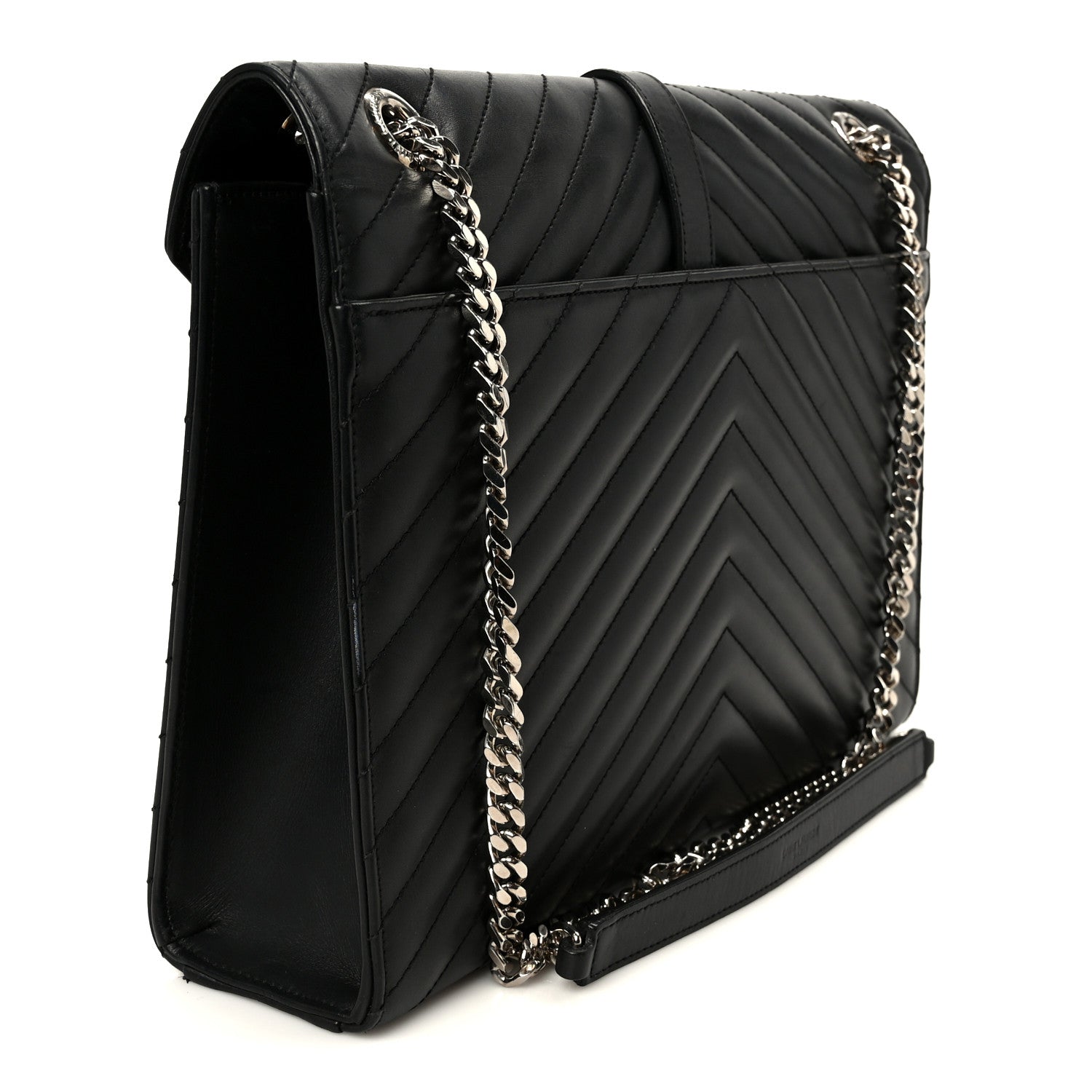 Saint Laurent Smooth Calfskin Matelasse Chevron Large Monogram Satchel Black 2 of 10