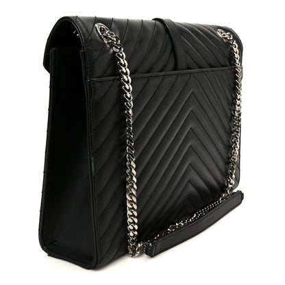 Saint Laurent Smooth Calfskin Matelasse Chevron Large Monogram Satchel Black 2 of 10
